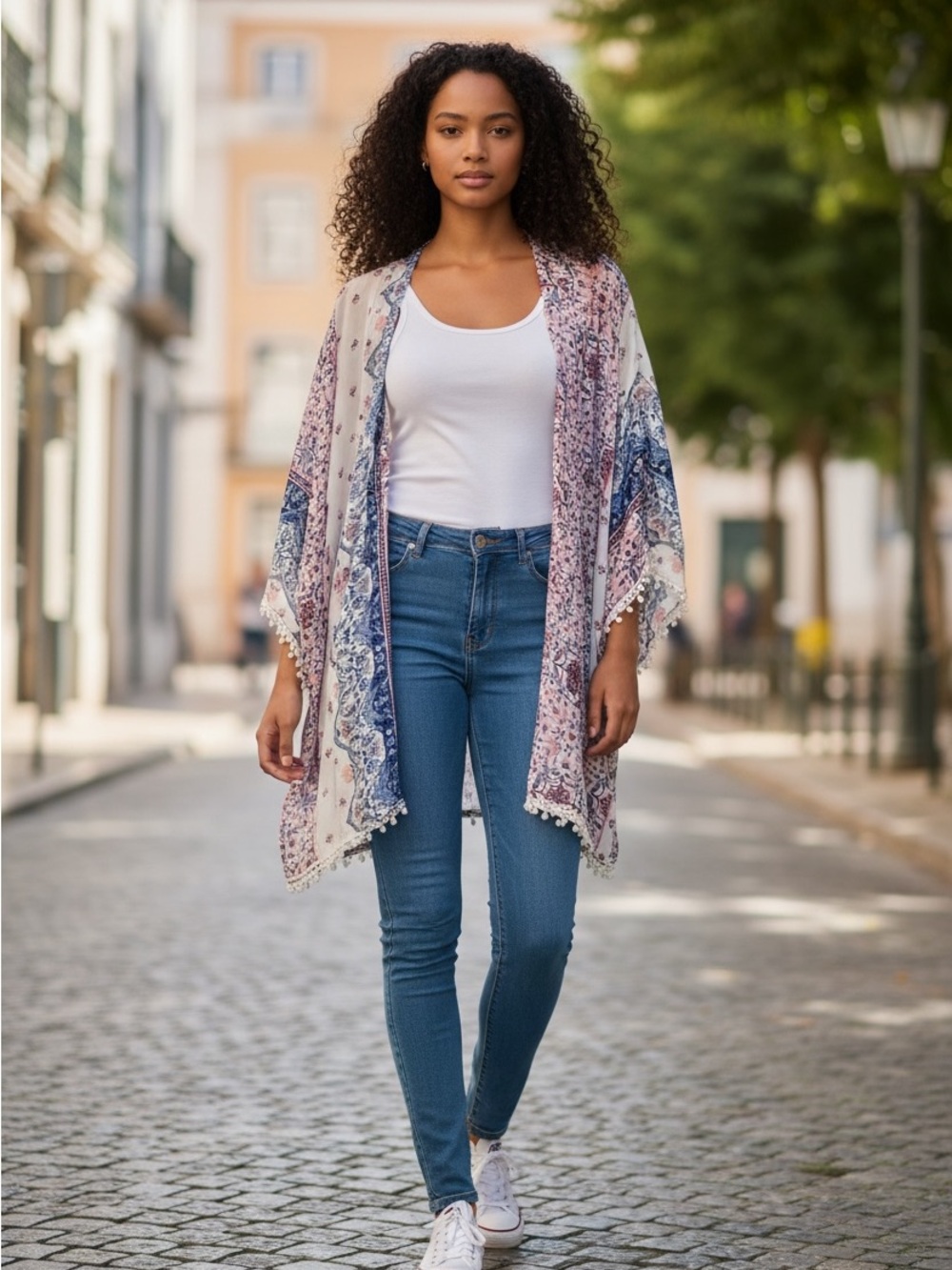 Liberty Love Cream, Blue & Pink Paisley Open-Front Kimono size 8